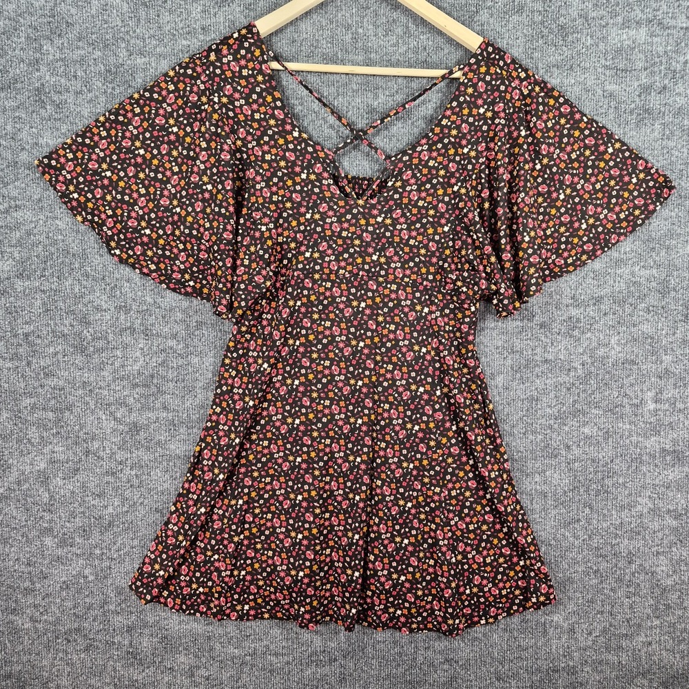 Boho Floral Babydoll Dress Women's Flutterโ Sleeve Criss Cross Back Ditsy...